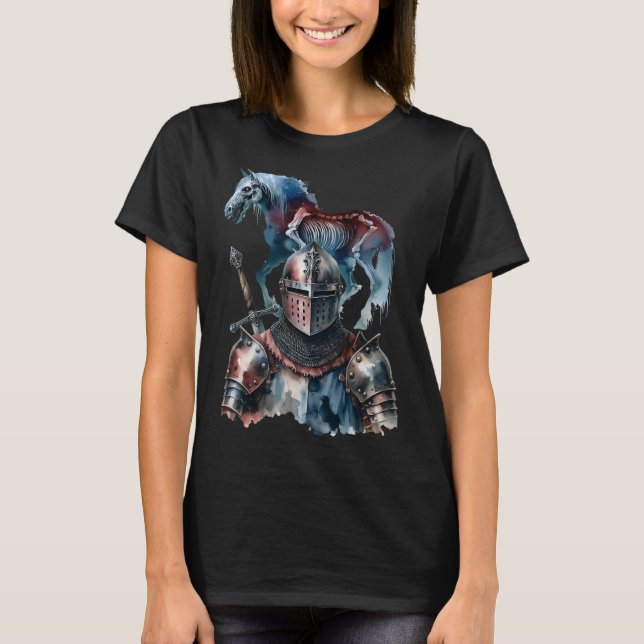 Halloween Medieval Knight Horses Knight Armor Hors T-Shirt (Front)