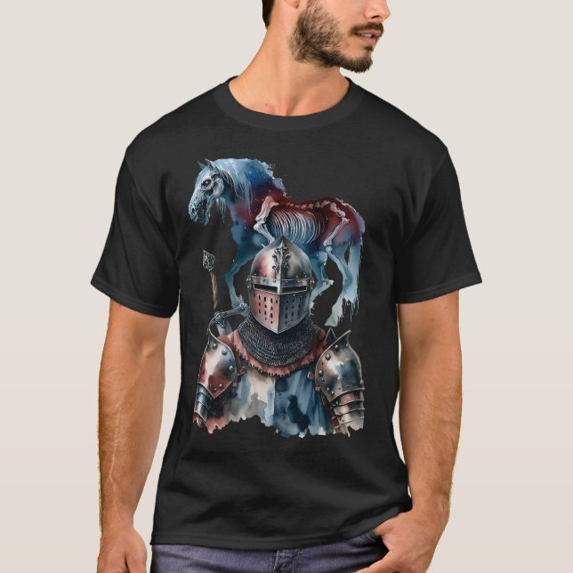 Halloween Medieval Knight Horses Knight Armor Hors T-Shirt (Front)