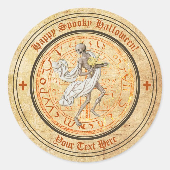 Halloween Medieval Musicing Skeleton Sticker (Front)