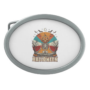 Halloween Meditating Pumpkin Skeleton Retro Sun Ba Belt Buckle