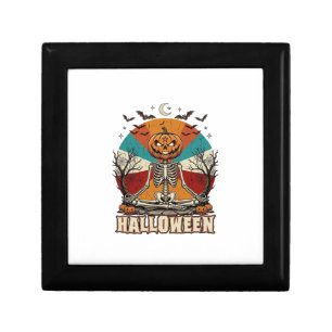 Halloween Meditating Pumpkin Skeleton Retro Sun Ba Gift Box