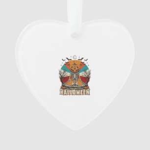 Halloween Meditating Pumpkin Skeleton Retro Sun Ba Ornament