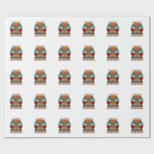 Halloween Meditating Pumpkin Skeleton Retro Sun Ba Wrapping Paper