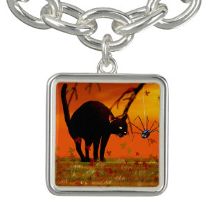 Halloween Meeting - Black Cat and Spider Charm Bracelet