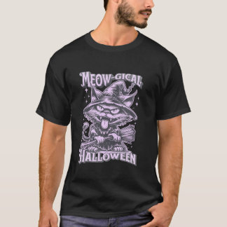 Halloween Meow gical Cat Funny In Witch Hat Brooms T-Shirt
