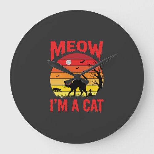 Halloween Meow Im a Cat Retro Sunset Large Clock