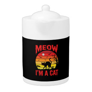 Halloween Meow Im a Cat Retro Sunset Teapot