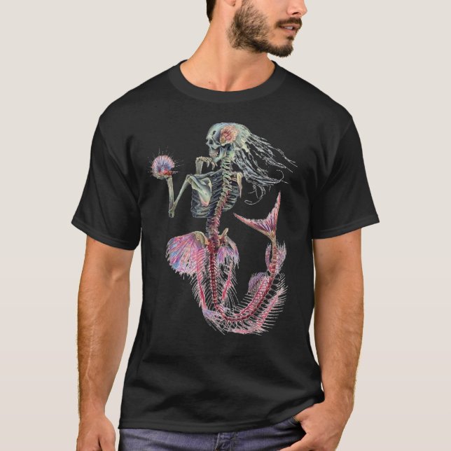 Halloween Mermaid Skeleton Sugar Skull T-Shirt (Front)