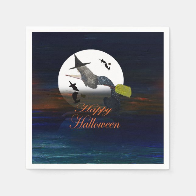 Halloween mermaid witch in moonlight party napkins (Front)