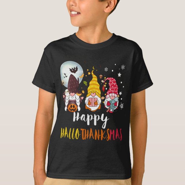 Halloween Merry Christmas Happy Hallothanksmas Gno T-Shirt (Front)