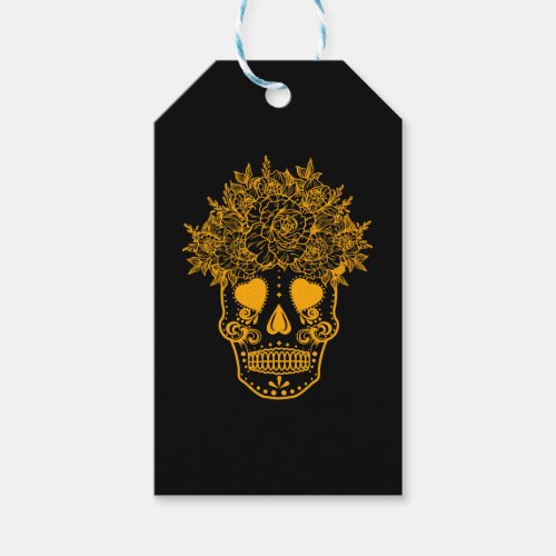 Halloween Mexican Skull Yellow Day Of The Dead Gift Tags