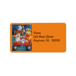 Halloween Mice in Pumpkin Patch Watercolor Art Label