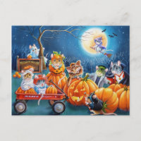 Halloween Mice in Pumpkin Patch Watercolor Art