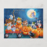 Halloween Mice in Pumpkin Patch Watercolor Art Postcard