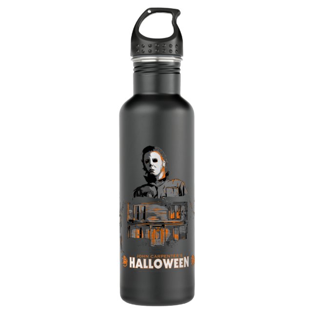 Halloween Michael and House Illustration  Stainless Steel Water Bottle (Front)