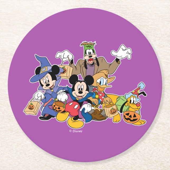 Halloween Mickey & Friends Round Paper Coaster (Front)