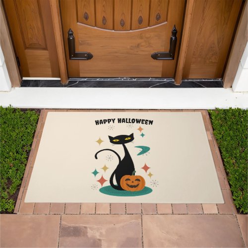 Halloween Mid Century Black Cat Doormat