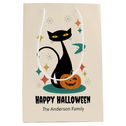 Halloween Mid Century Black Cat Medium Gift Bag