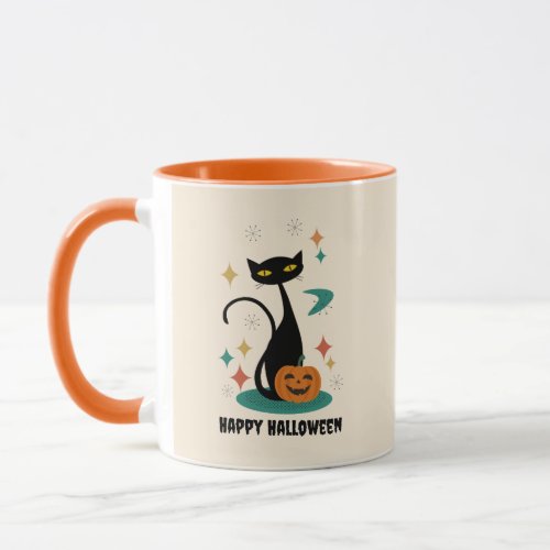 Halloween Mid Century Black Cat Mug