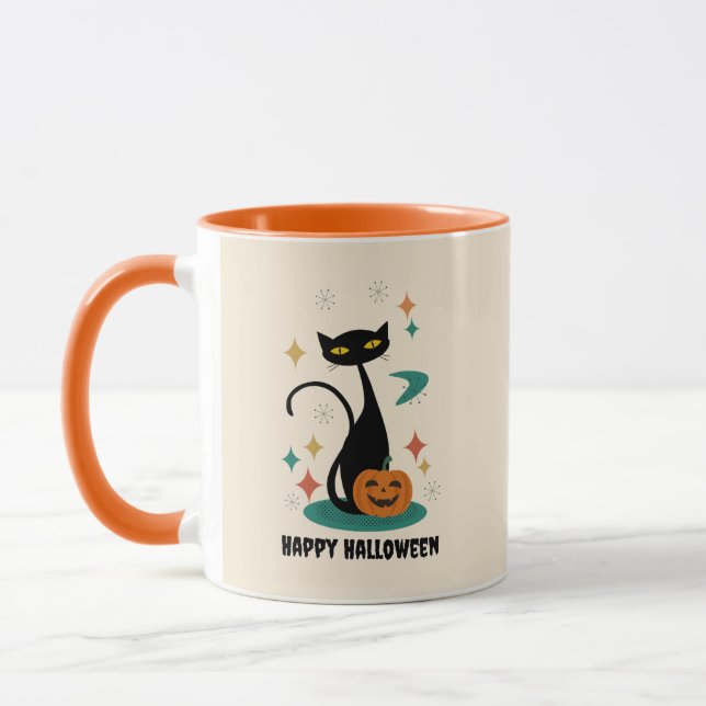 Halloween Mid Century Black Cat Mug (Left)