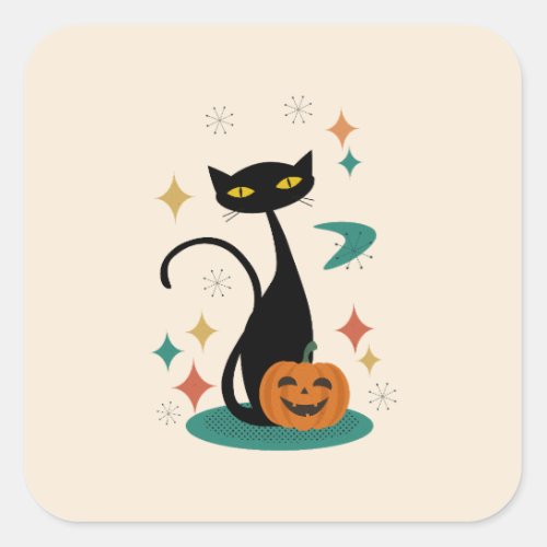 Halloween Mid Century Black Cat Sticker