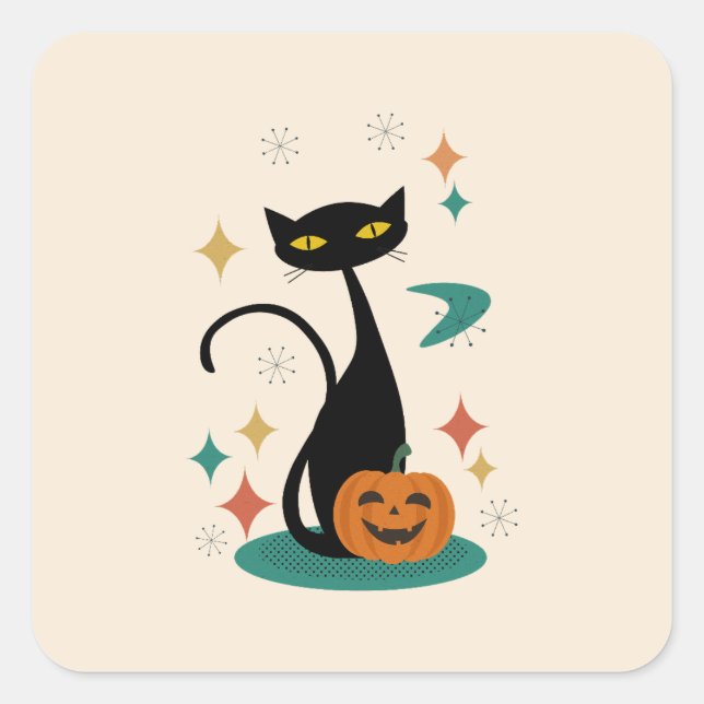 Halloween Mid Century Black Cat Sticker (Front)