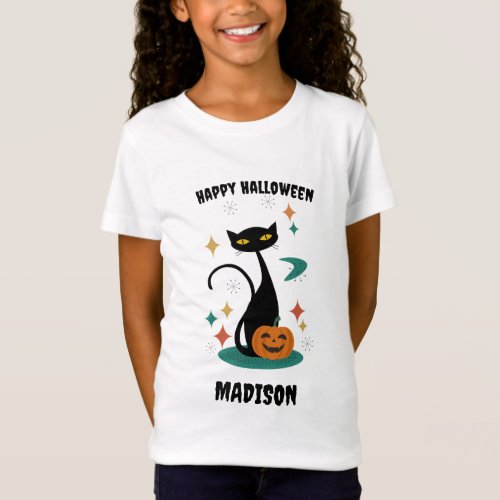 Halloween Mid Century Black Cat T_Shirt