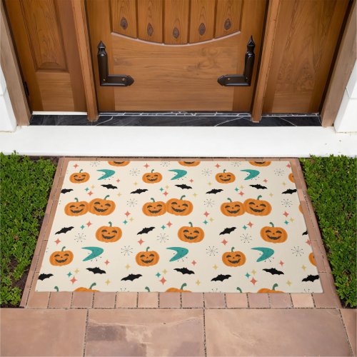 Halloween Mid Century Pumpkins Pattern Doormat