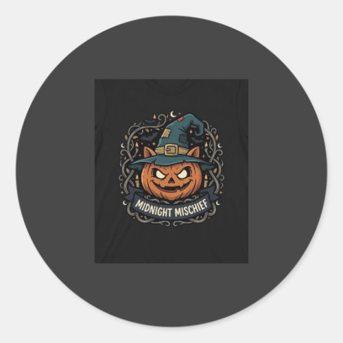 Halloween Midnight Pumpkin Mischief Classic Round Sticker