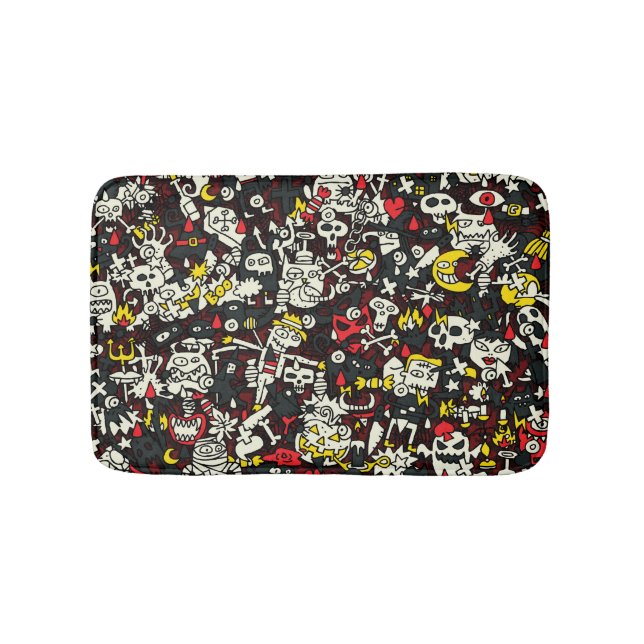Halloween Mini Doodle Vintage Pattern Bath Mat (Front)