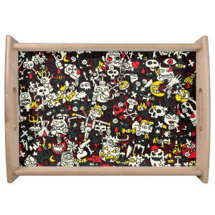 Halloween Mini Doodle Vintage Pattern Serving Tray