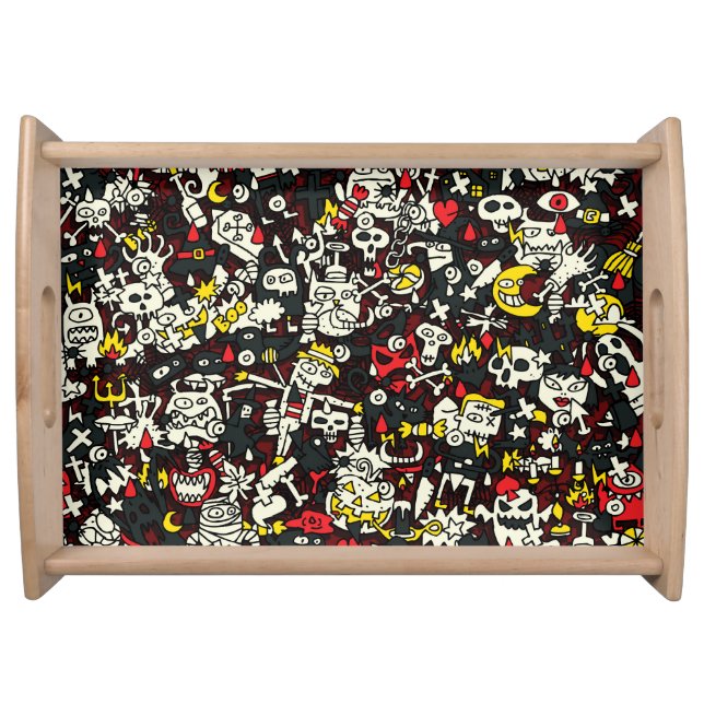 Halloween Mini Doodle Vintage Pattern Serving Tray (Front)