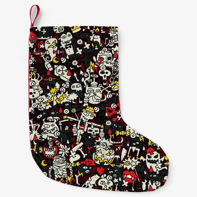 Halloween Mini Doodle Vintage Pattern Small Christmas Stocking (Front)