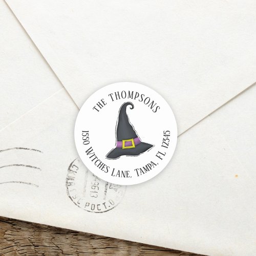 Halloween Minimalist Witches Hat Return Address Classic Round Sticker