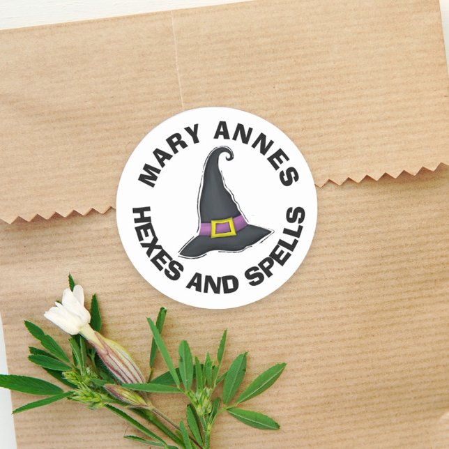 Halloween Minimalist Witches Hat Whimsical Favor Classic Round Sticker (Creator Uploaded)