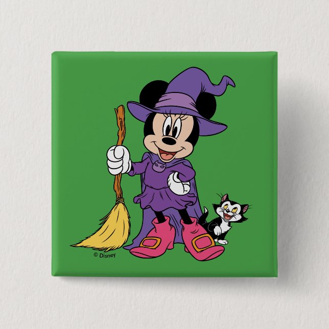 Halloween Minnie Dressed as Cute Witch Button (Front)