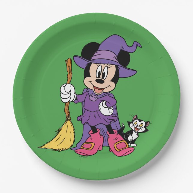 Halloween Minnie Dressed as Cute Witch Paper Plates (Front)