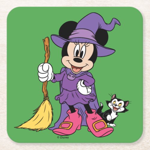 Halloween Minnie Dressed as Cute Witch Square Paper Coaster