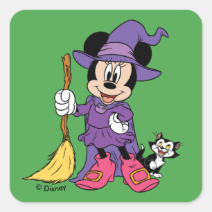 Halloween Minnie Dressed as Cute Witch Square Sticker