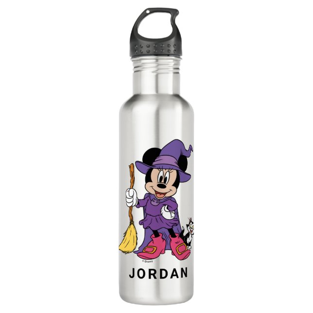 Halloween Minnie Dressed as Cute Witch Stainless Steel Water Bottle (Front)