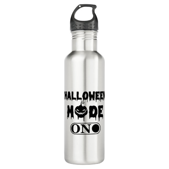 Halloween Mode On - Party Halloween Pumpkin Stainless Steel Water Bottle (Front)