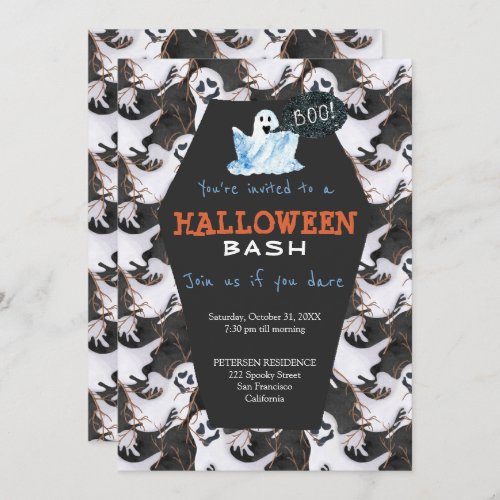 Halloween modern black and white ghosts party invitation