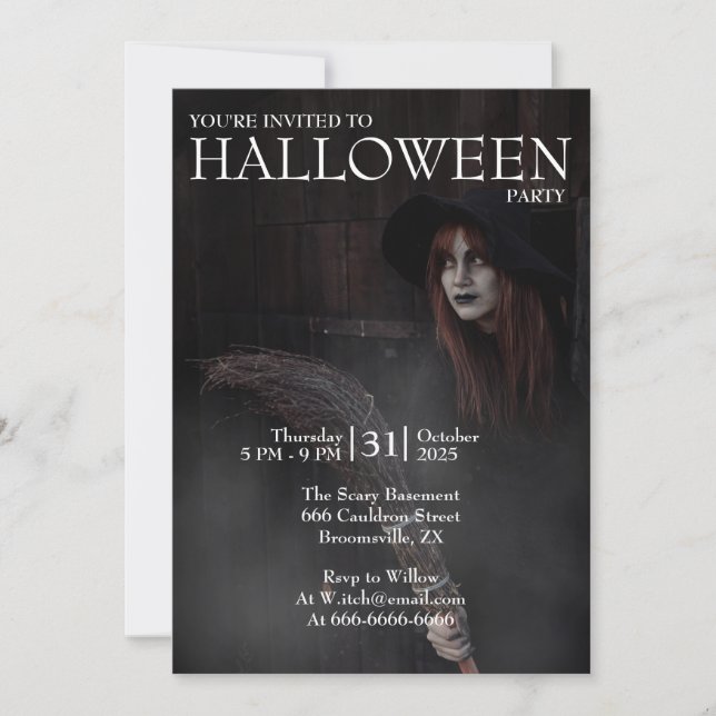 Halloween Modern Gothic Witch Broom Dark Barn Invitation (Front)