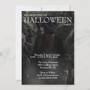 Halloween Modern Gothic Witch in Dark Forest Invitation