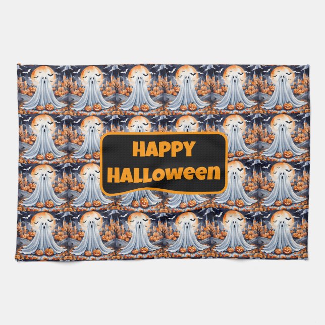 Halloween Modern Pumpkin Autumn Collection Kitchen Towel (Horizontal)