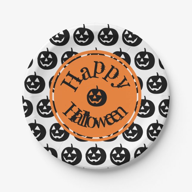 Halloween Modern Pumpkin Design Paper Plates (Front)