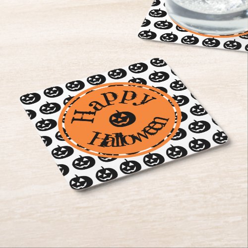 Halloween Modern Pumpkin Design Square Paper Coaster