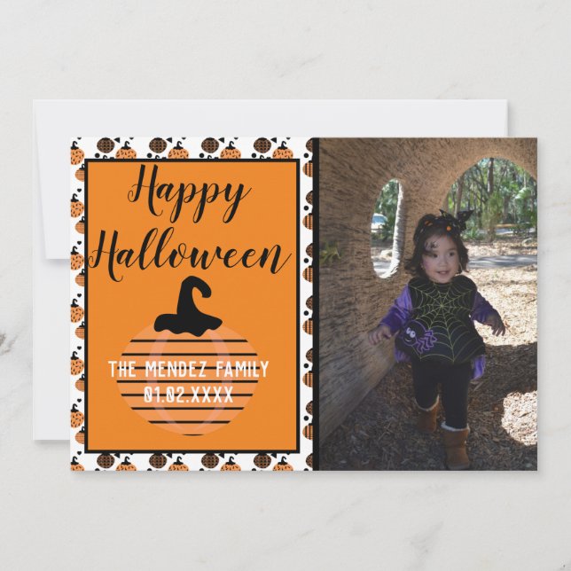 Halloween Modern Pumpkin Pattern Photo Card (Front)