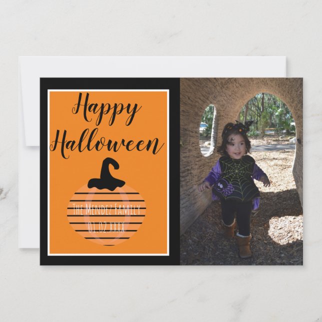Halloween Modern Pumpkin Pattern Photo Card (Front)