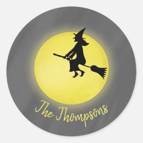 Halloween Modern Whimsical Witch Broomstick Classic Round Sticker